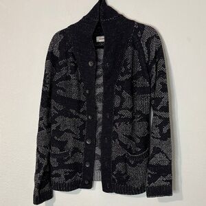 Hedge Camo Shawl Collar Cardigan Sweater Blue L